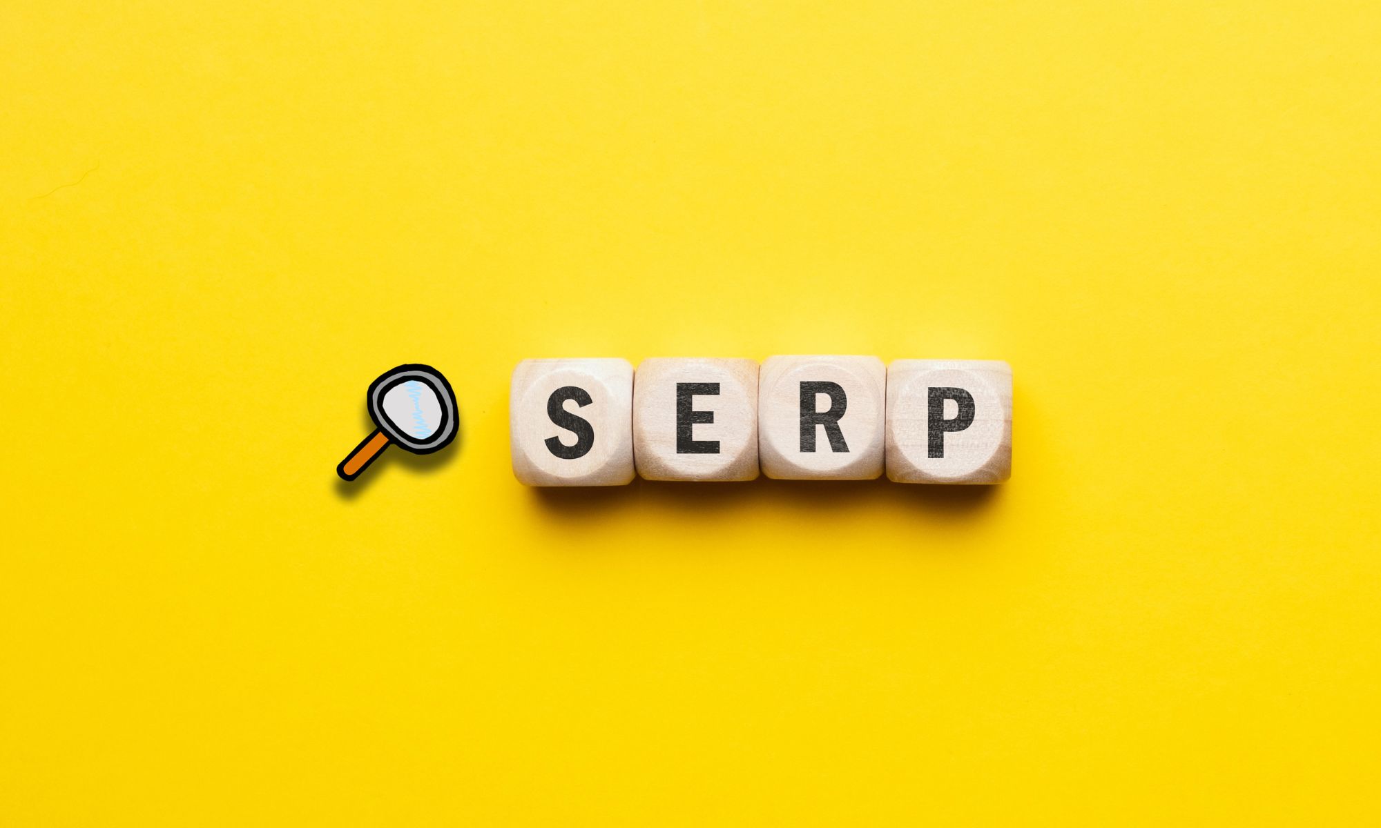 Marketing buzzword serp. Term Search engine results page with magnifying glass